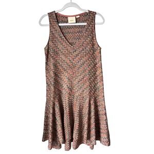 Maeve Anthropology Westwater Dress Drop Waist V-Neck Flounce Skirt Chevron Small